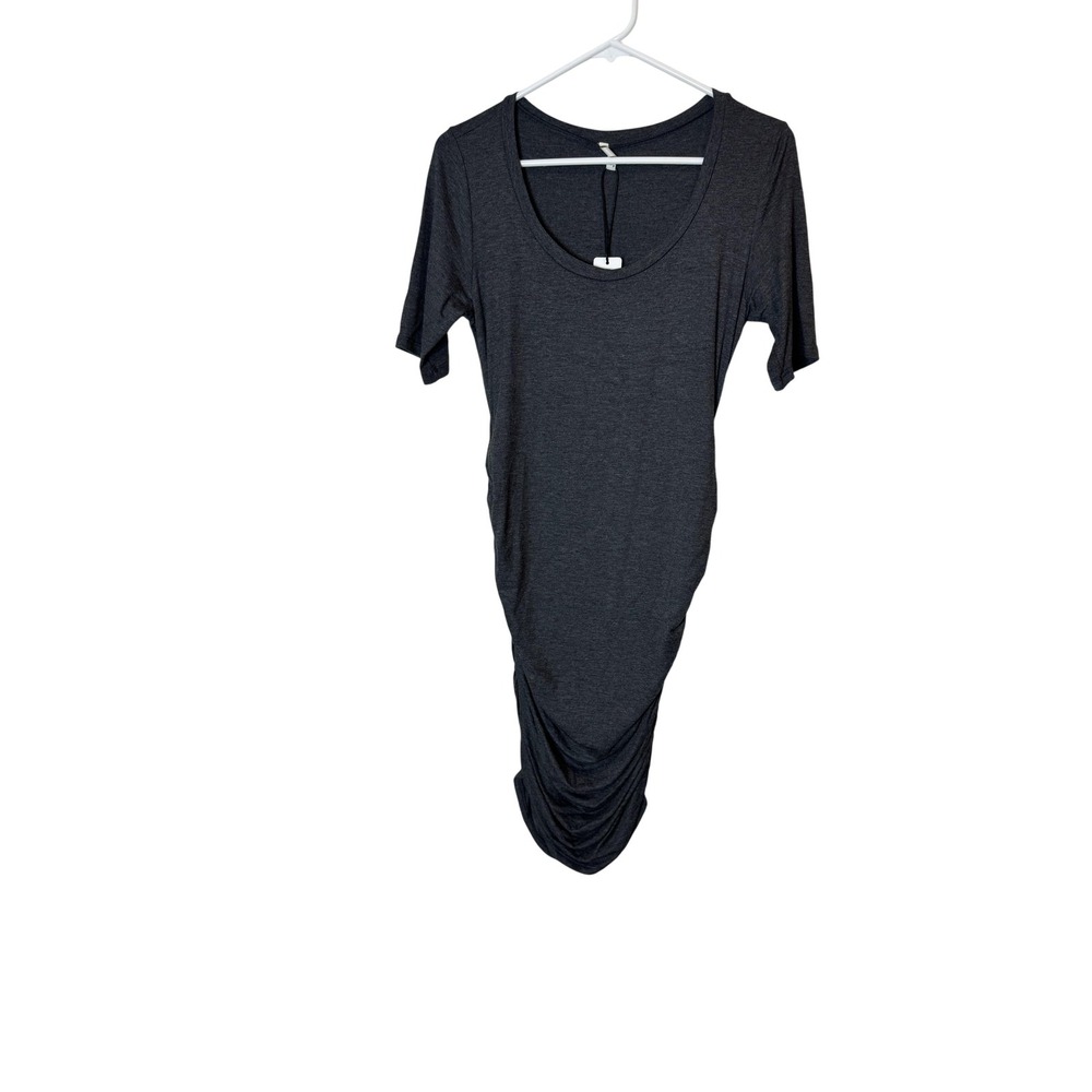 Mother Bee Maternity Dress Womens Large Gray Ruched Short Sleeve Bodycon Midi